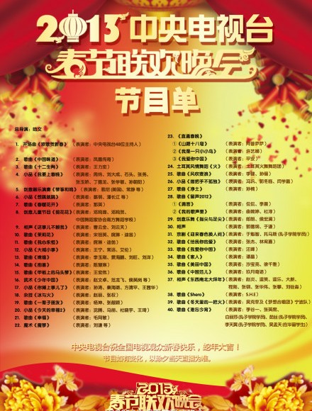 2013央视春节联欢晚会节目单